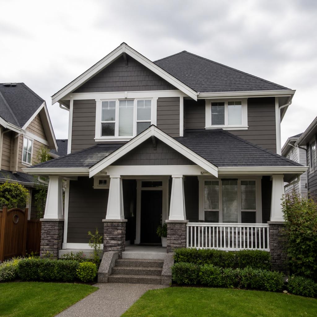 Craftsman home with new charcoal architectural shingle roof in Victoria
