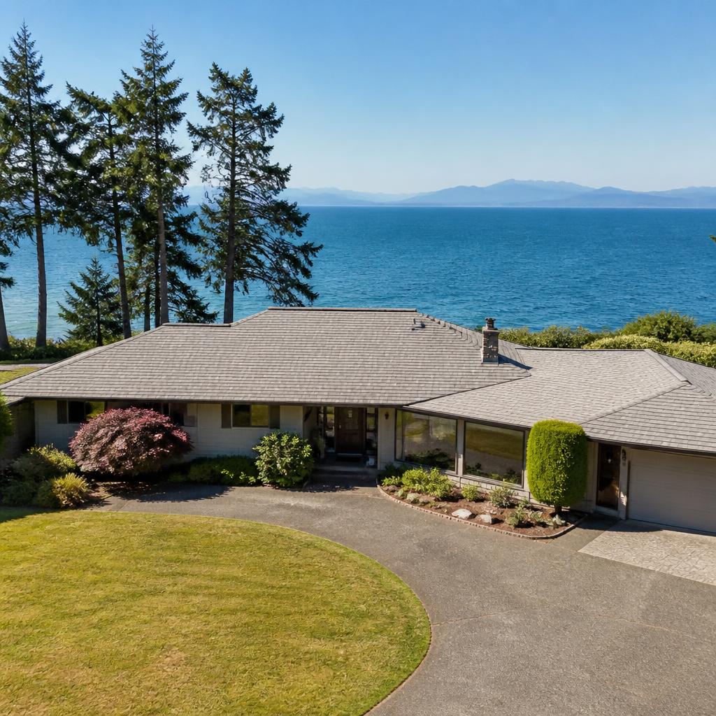 Oceanfront rancher with new light grey shingle roof